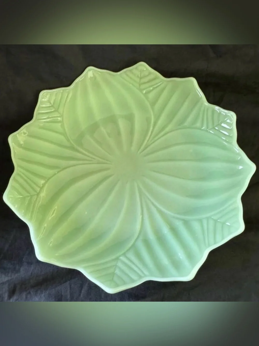 Vtg Fire King Jadeite Lotus plate and bowl snack set 1950’s